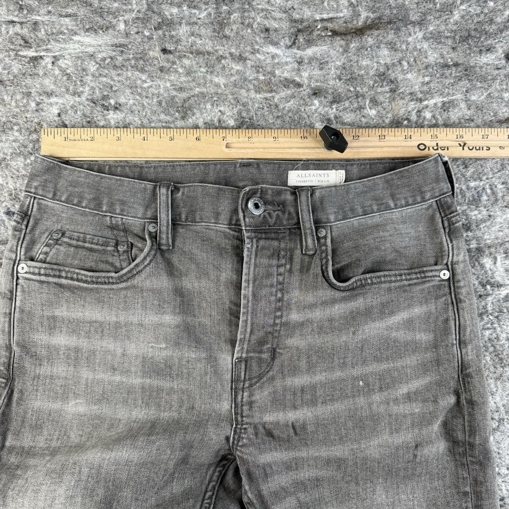 Allsaints‎ Cigarette Washed Stretch Jeans Faded Gray - Size 30x30 Distressed - Picture 3 of 7